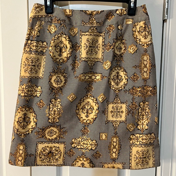 NWOT - Vintage Talbots Black and Gold Pattern Stretch Skirt - Picture 1 of 6